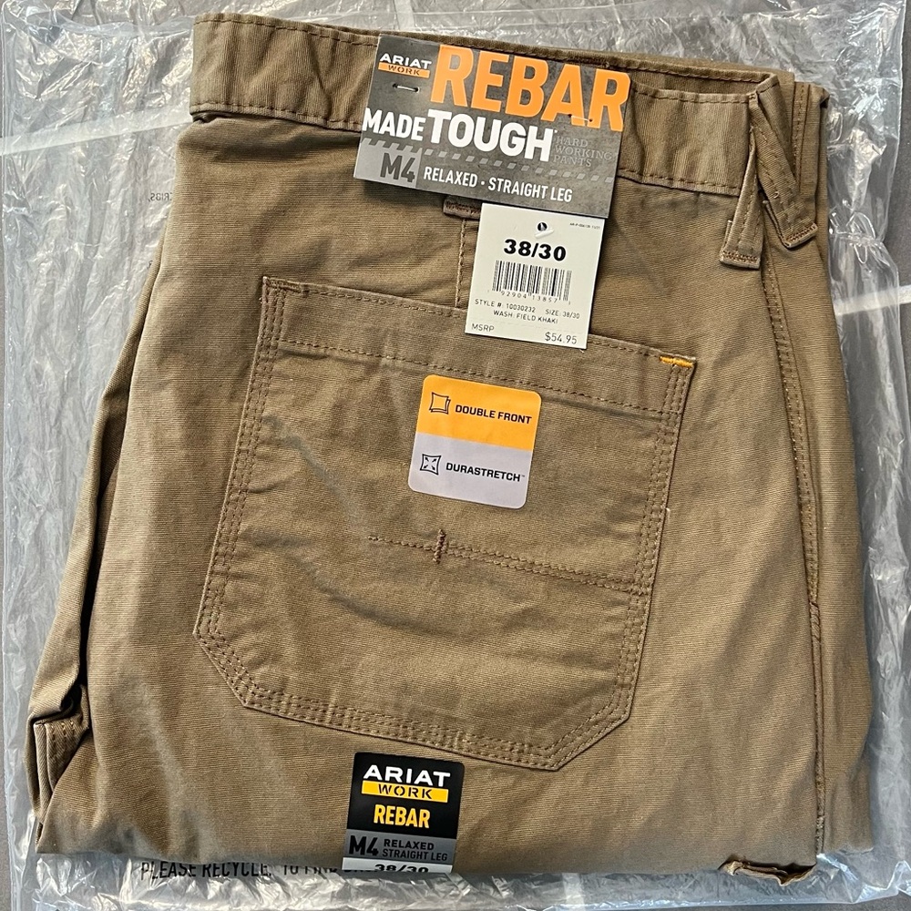 ARIAT Rebar M4 Low Rise DuraStretch Straight Leg Pant, 38/30, Field Khaki, NWT - Picture 2 of 6